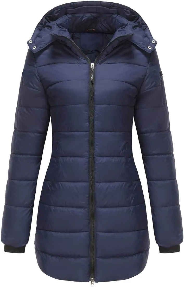 Winter Coats for Women Warm Puffer Jacket Long Sleeve Full Zipper Coat Lightweight Down Jackets Outerwear with Pockets