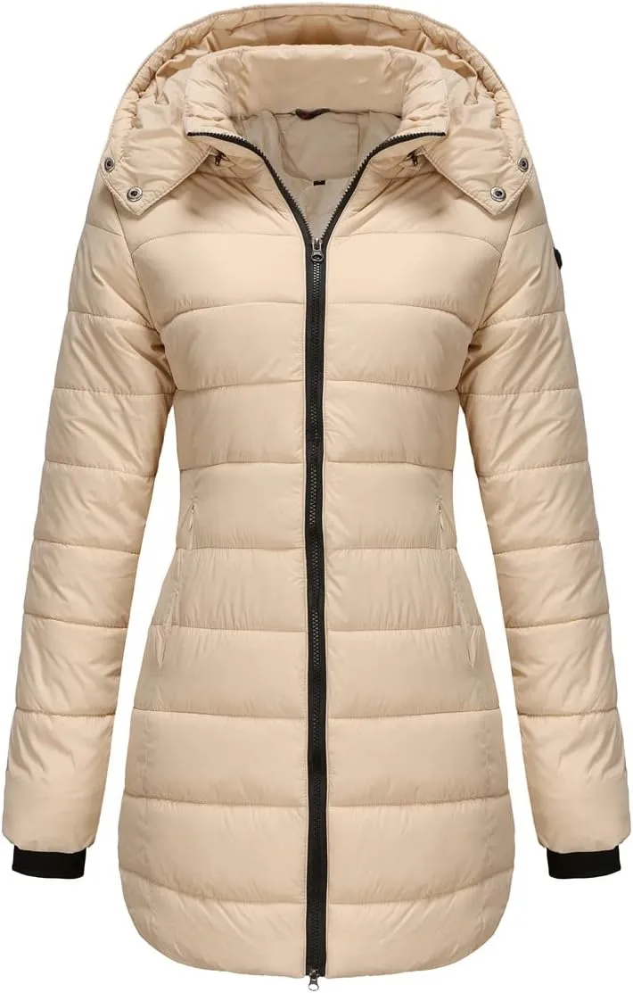 Winter Coats for Women Warm Puffer Jacket Long Sleeve Full Zipper Coat Lightweight Down Jackets Outerwear with Pockets