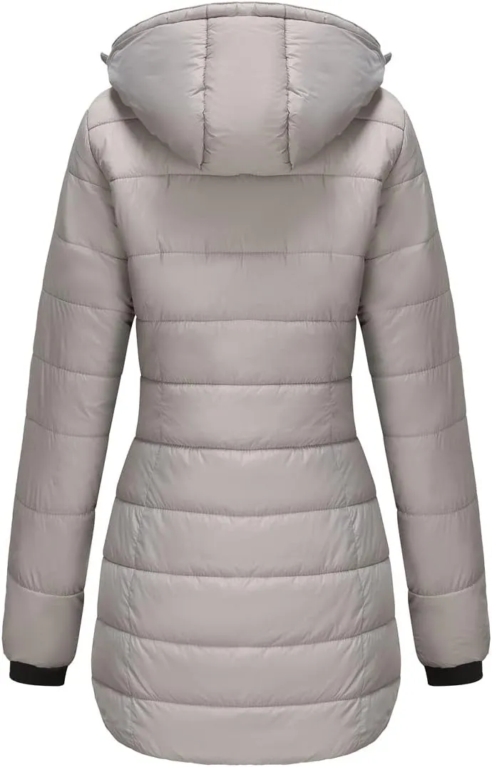 Winter Coats for Women Warm Puffer Jacket Long Sleeve Full Zipper Coat Lightweight Down Jackets Outerwear with Pockets