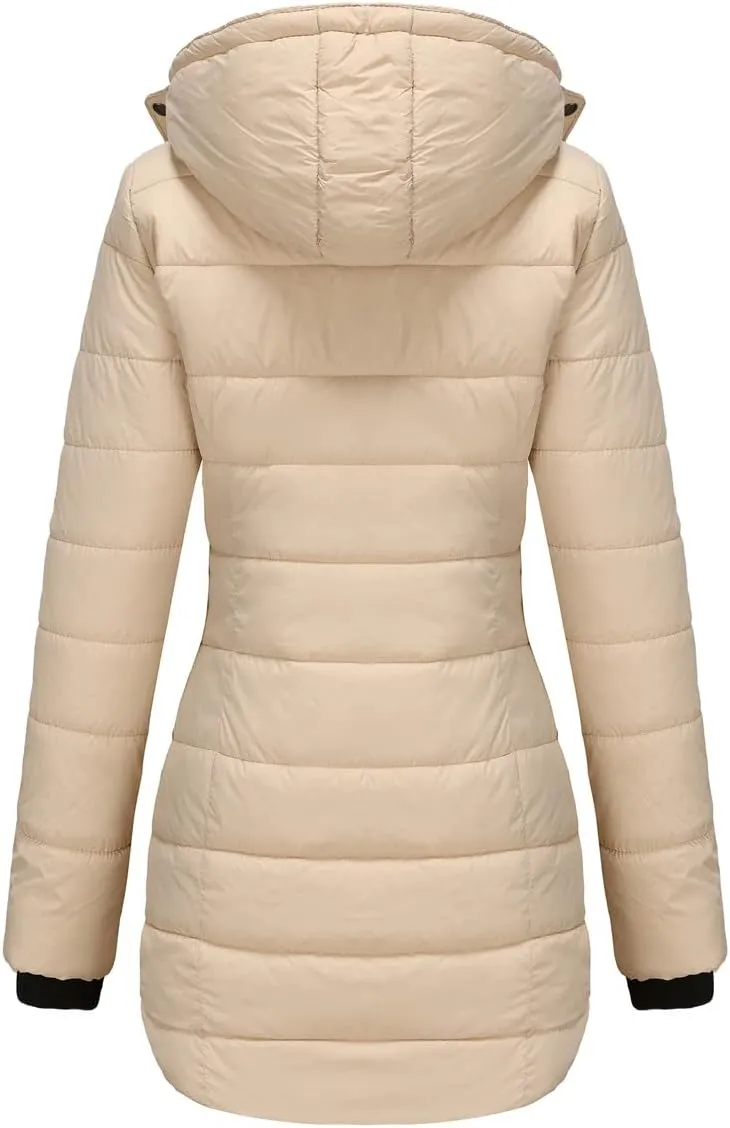 Winter Coats for Women Warm Puffer Jacket Long Sleeve Full Zipper Coat Lightweight Down Jackets Outerwear with Pockets