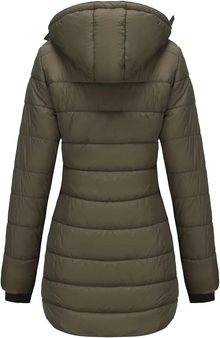 Winter Coats for Women Warm Puffer Jacket Long Sleeve Full Zipper Coat Lightweight Down Jackets Outerwear with Pockets