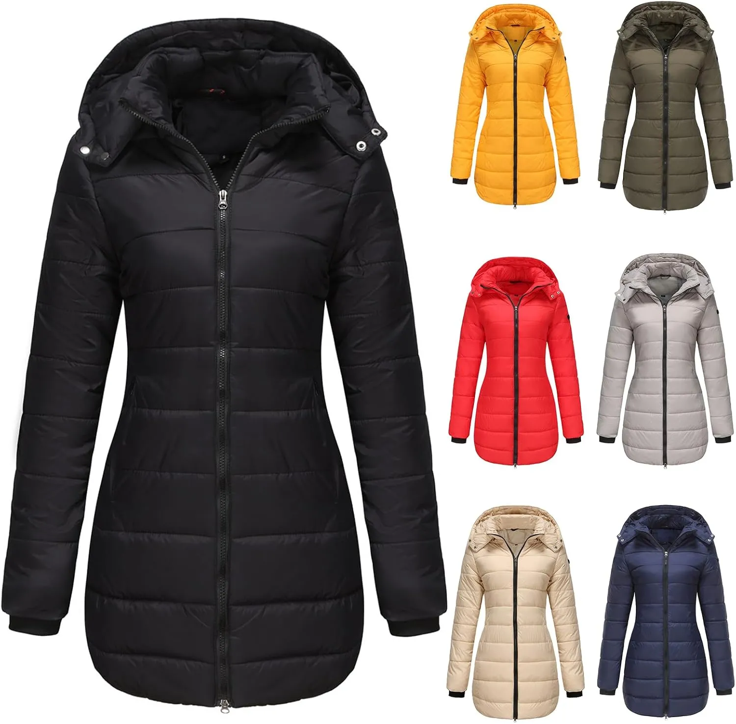 Winter Coats for Women Warm Puffer Jacket Long Sleeve Full Zipper Coat Lightweight Down Jackets Outerwear with Pockets