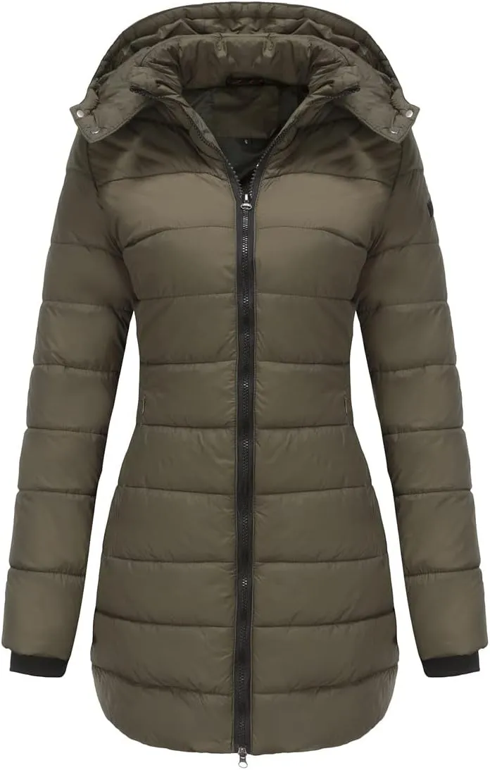Winter Coats for Women Warm Puffer Jacket Long Sleeve Full Zipper Coat Lightweight Down Jackets Outerwear with Pockets