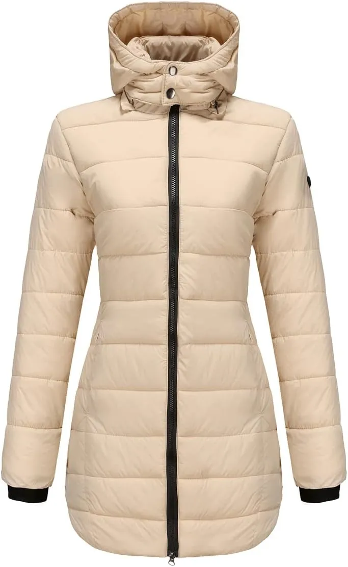 Winter Coats for Women Warm Puffer Jacket Long Sleeve Full Zipper Coat Lightweight Down Jackets Outerwear with Pockets