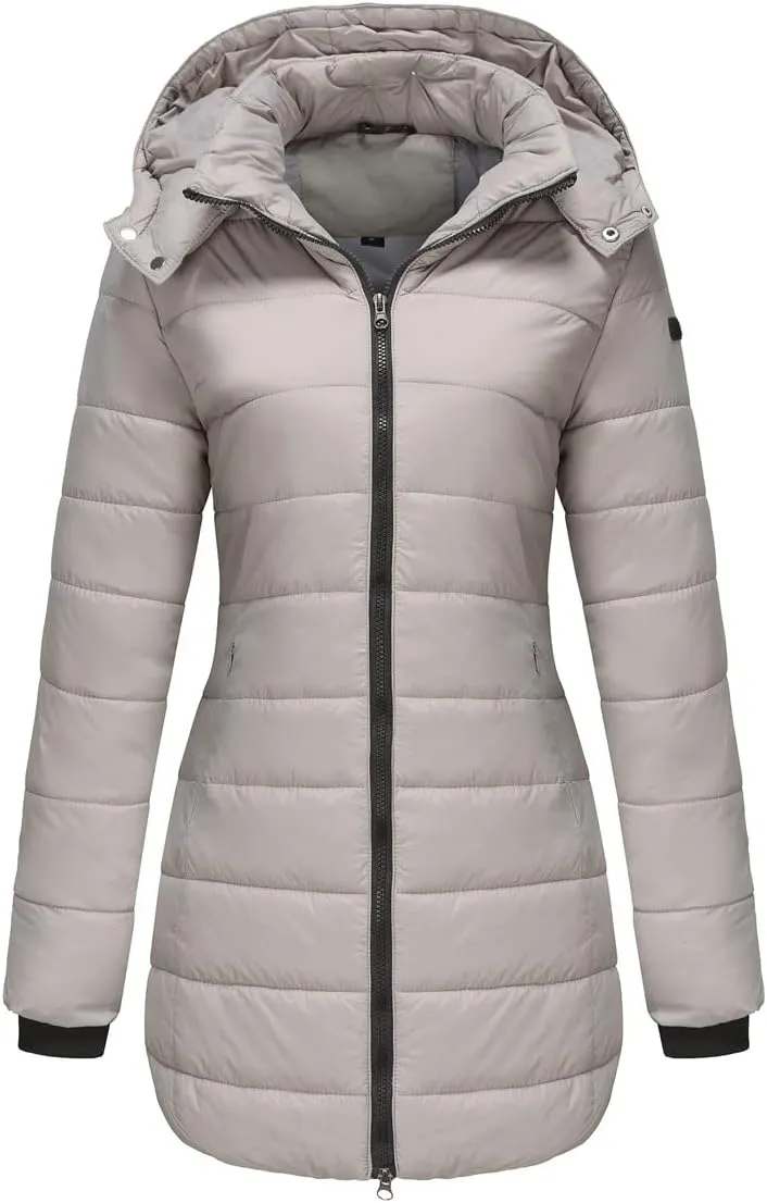 Winter Coats for Women Warm Puffer Jacket Long Sleeve Full Zipper Coat Lightweight Down Jackets Outerwear with Pockets