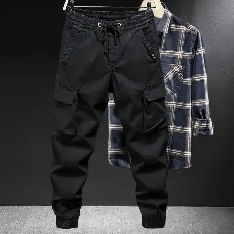 Winter Motorcycle Cargo Pants for Men - Black Fleece-lined Outdoor Biker Trousers, Plus Size, High-Quality Designer
