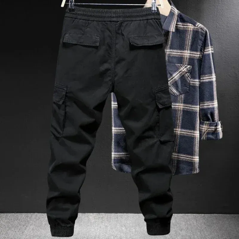 Winter Motorcycle Cargo Pants for Men - Black Fleece-lined Outdoor Biker Trousers, Plus Size, High-Quality Designer