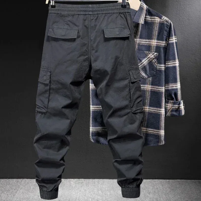 Winter Motorcycle Cargo Pants for Men - Black Fleece-lined Outdoor Biker Trousers, Plus Size, High-Quality Designer