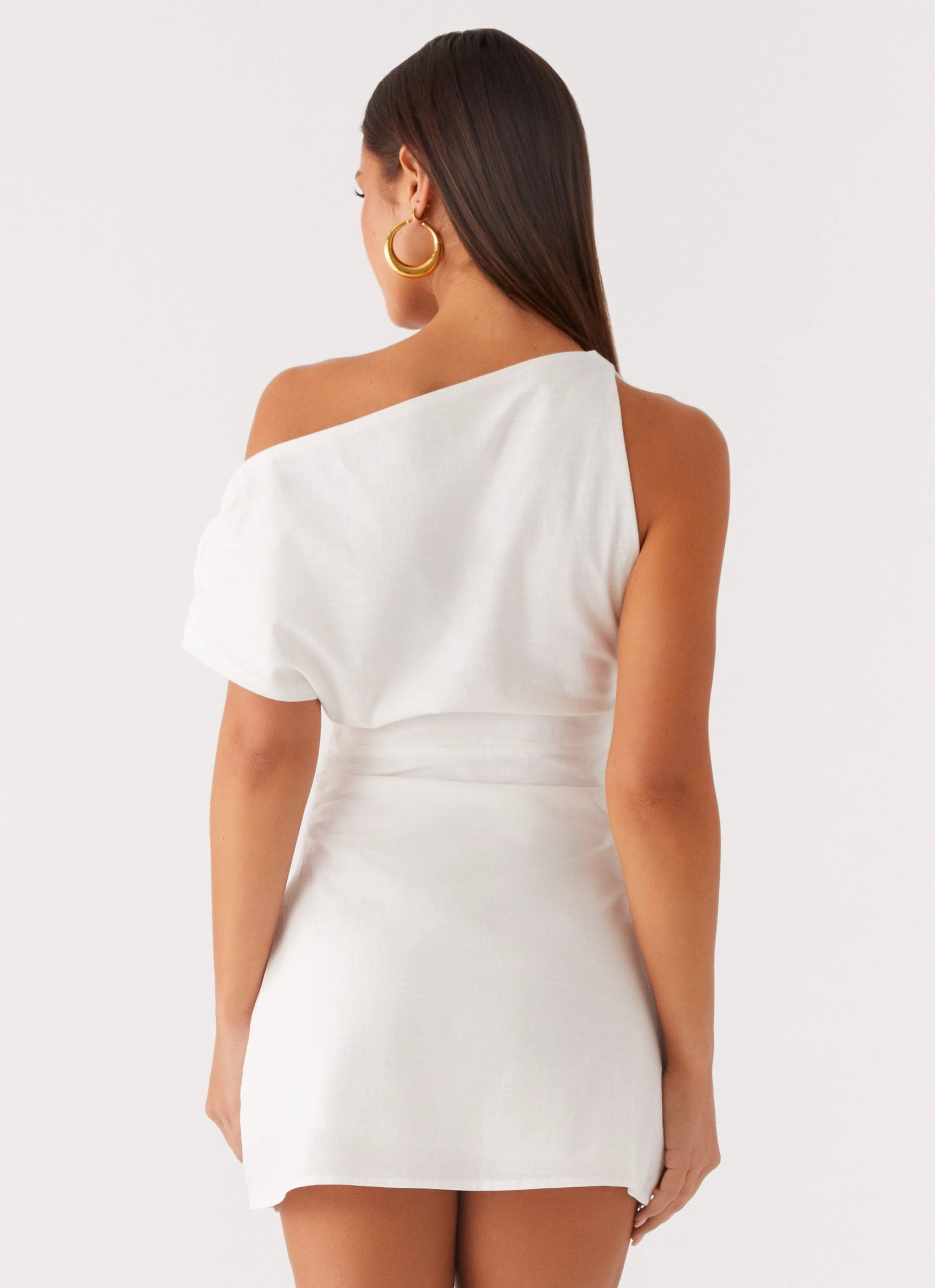 Moonlight Oasis Asymmetrical Mini Dress - Off White Edgy vibes Subtle Mood