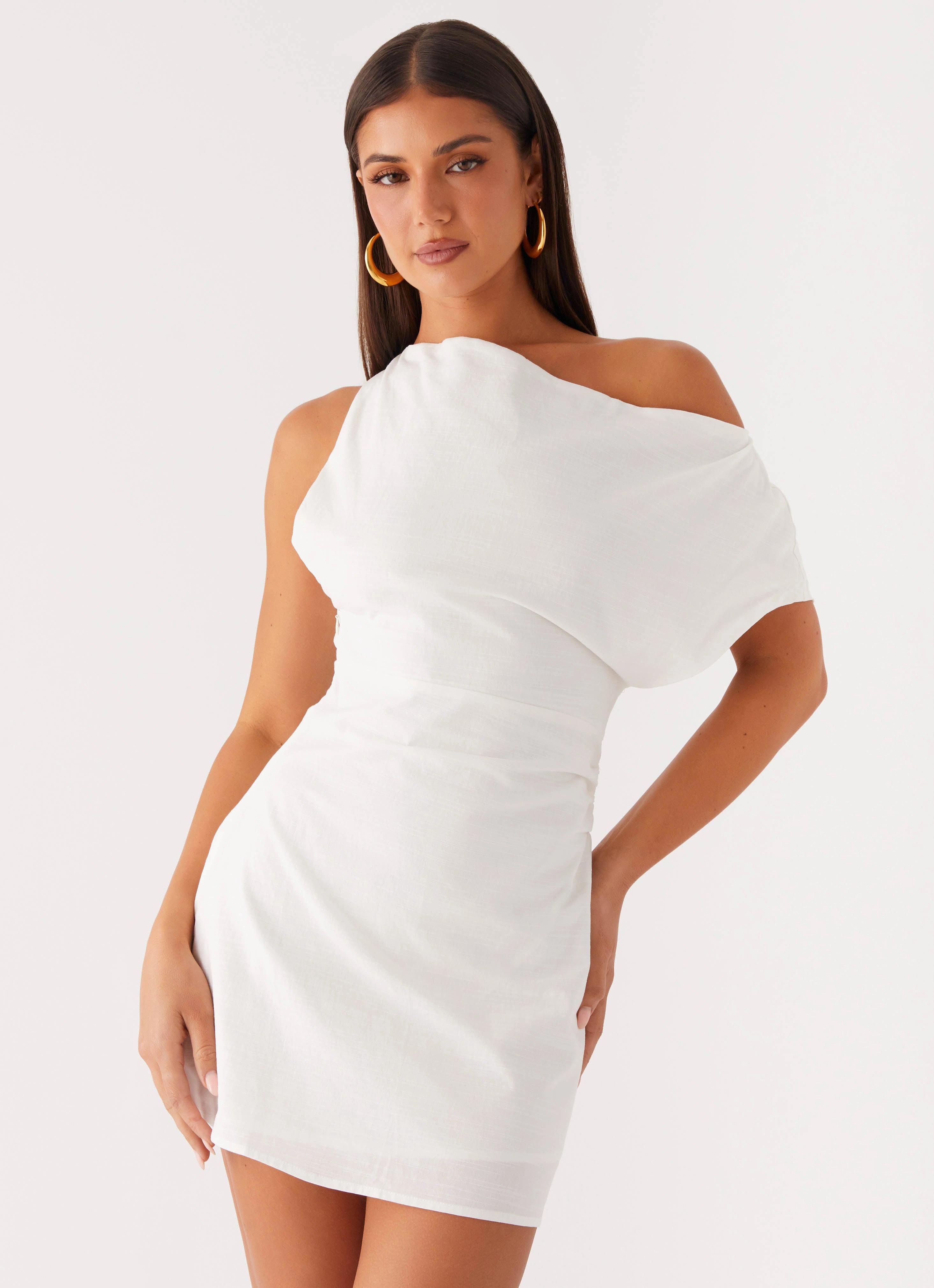 Church Scene Essential Piece Moonlight Oasis Asymmetrical Mini Dress - Off White