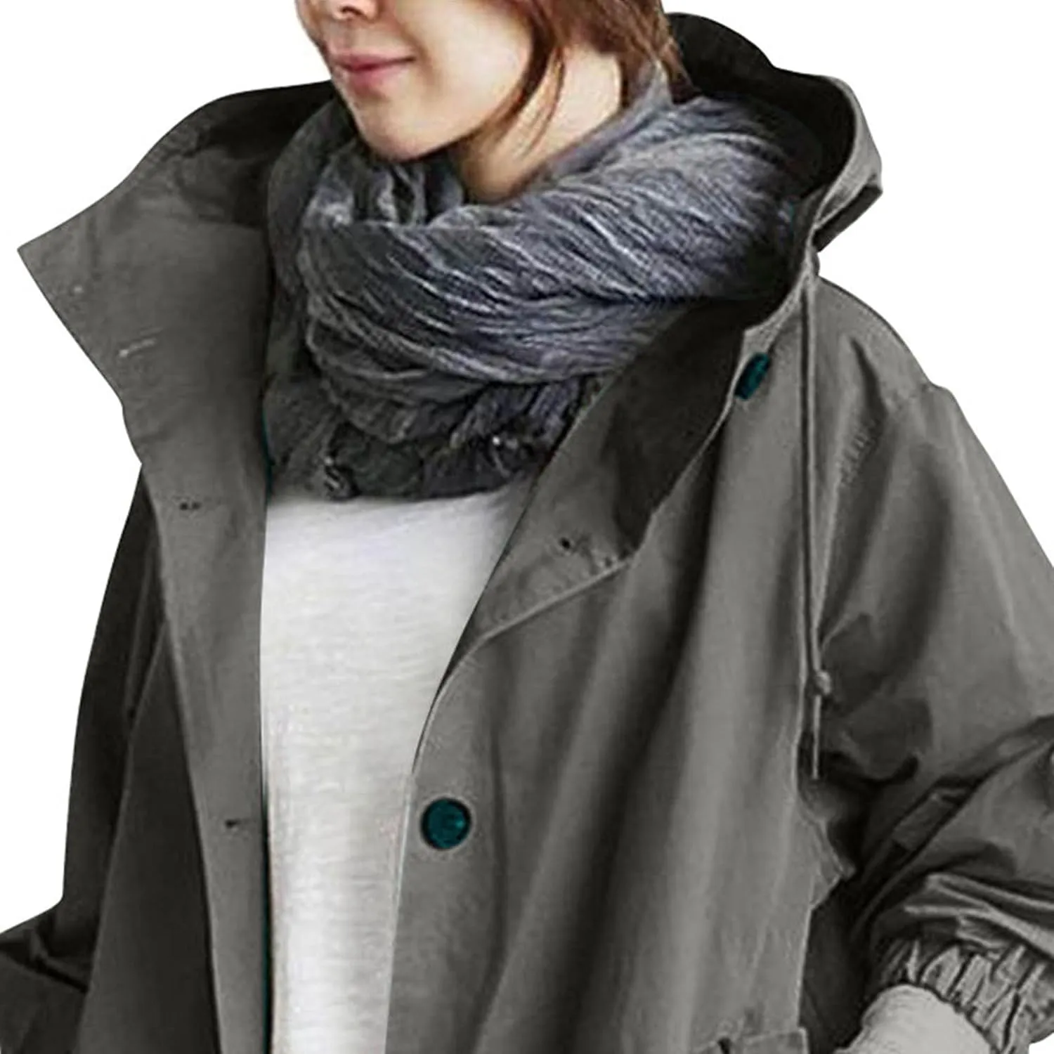 Women Hooded Windbreaker Trench Coat Single Breasted Windproof Long Overcoat Lightweight Fashion Jackets Outerwear
