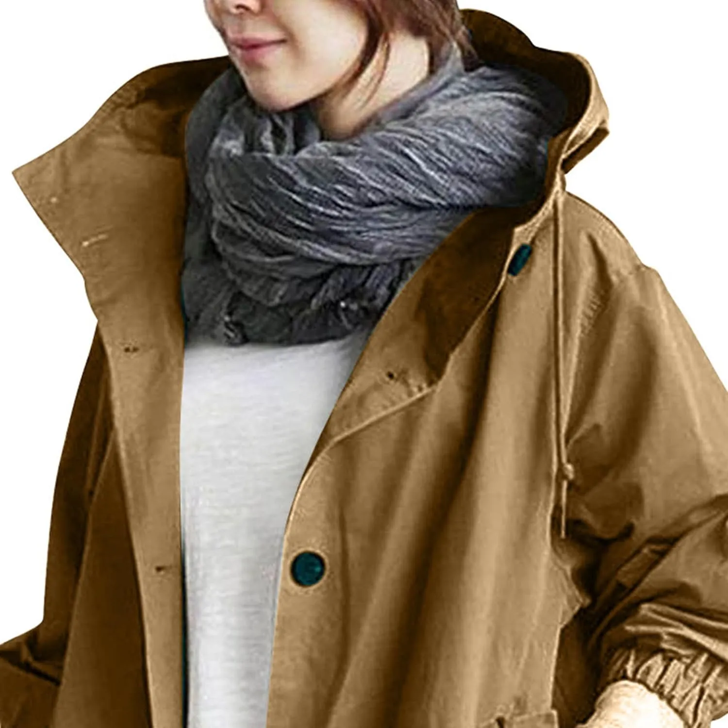 Women Hooded Windbreaker Trench Coat Single Breasted Windproof Long Overcoat Lightweight Fashion Jackets Outerwear