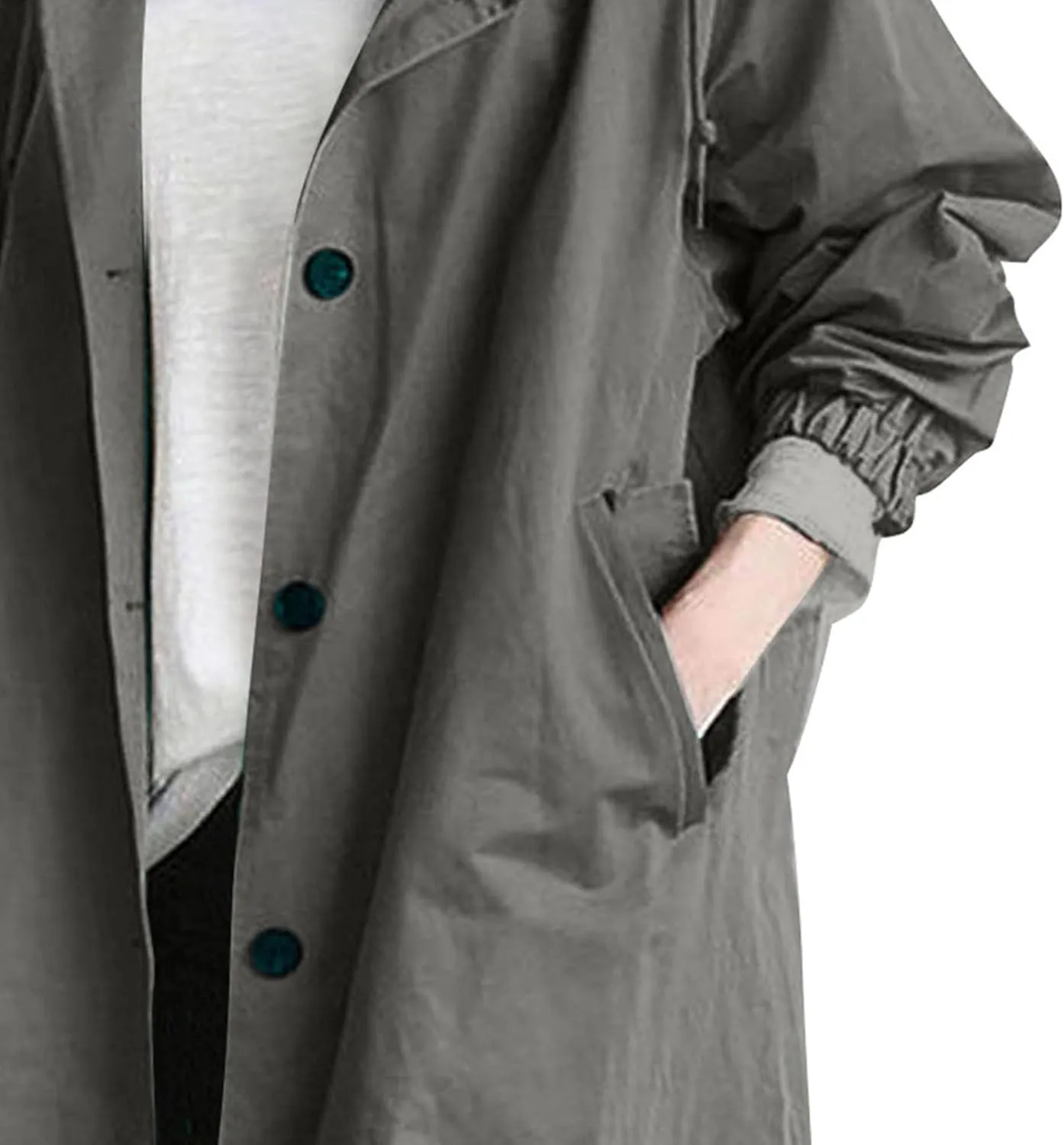 Women Hooded Windbreaker Trench Coat Single Breasted Windproof Long Overcoat Lightweight Fashion Jackets Outerwear