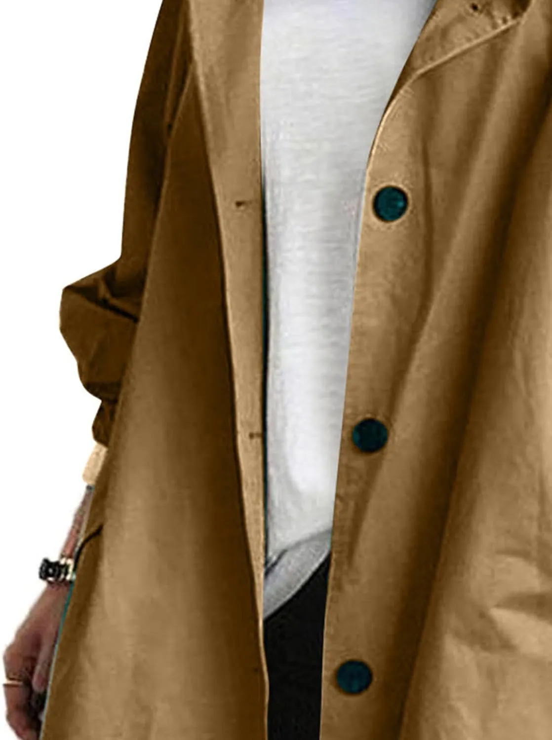 Women Hooded Windbreaker Trench Coat Single Breasted Windproof Long Overcoat Lightweight Fashion Jackets Outerwear