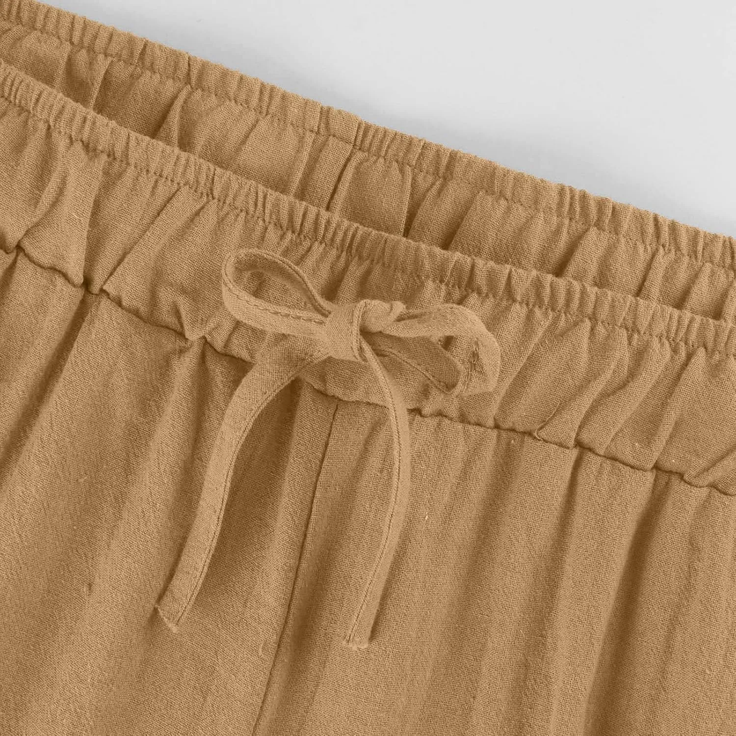Women Linen Pants Summer Casual Beach Pants Drawstring High Waisted Wide Leg Pants Loose Trousers with Pockets