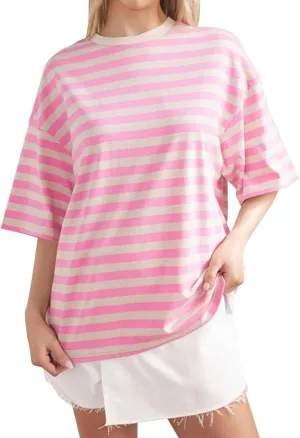 Women Oversized Striped Color Block Short Sleeve Crew Neck T Shirts Casual Loose Short Sleeved Shirts for Women