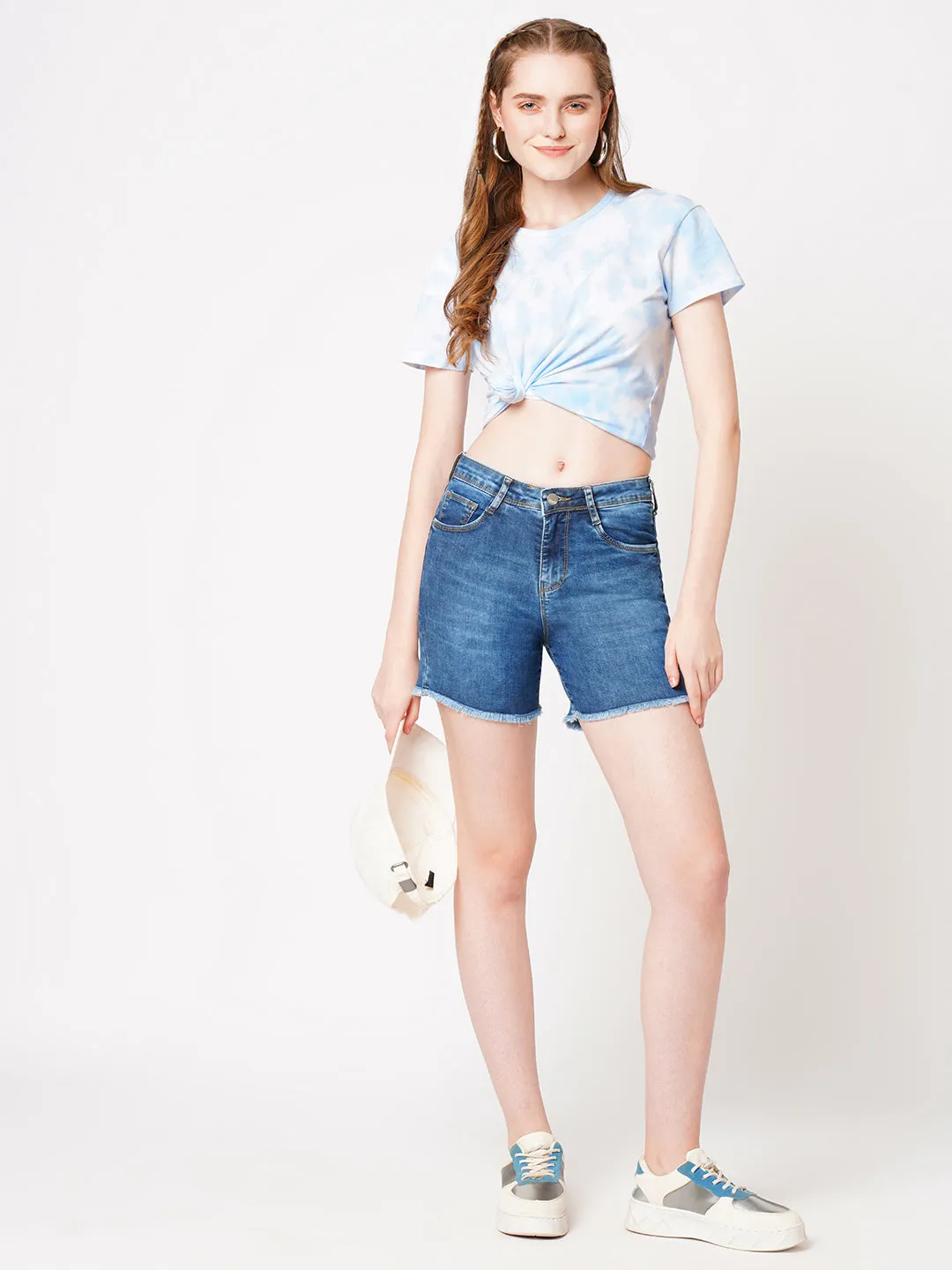 Women Tie & Dye Relaxed Fit Crop T-Shirt