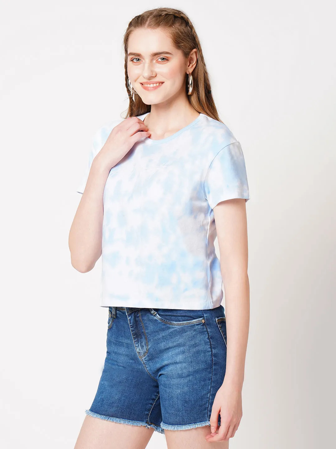 Women Tie & Dye Relaxed Fit Crop T-Shirt