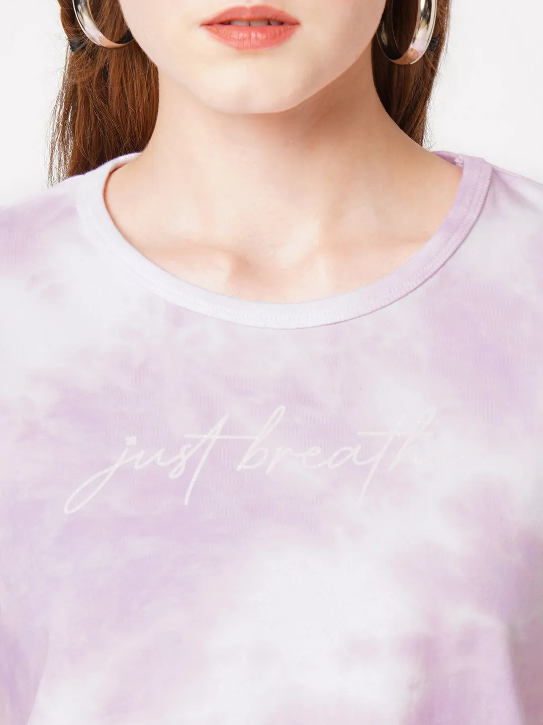 Women Tie & Dye Typographic Chest Print Slim Fit Crop T-Shirt