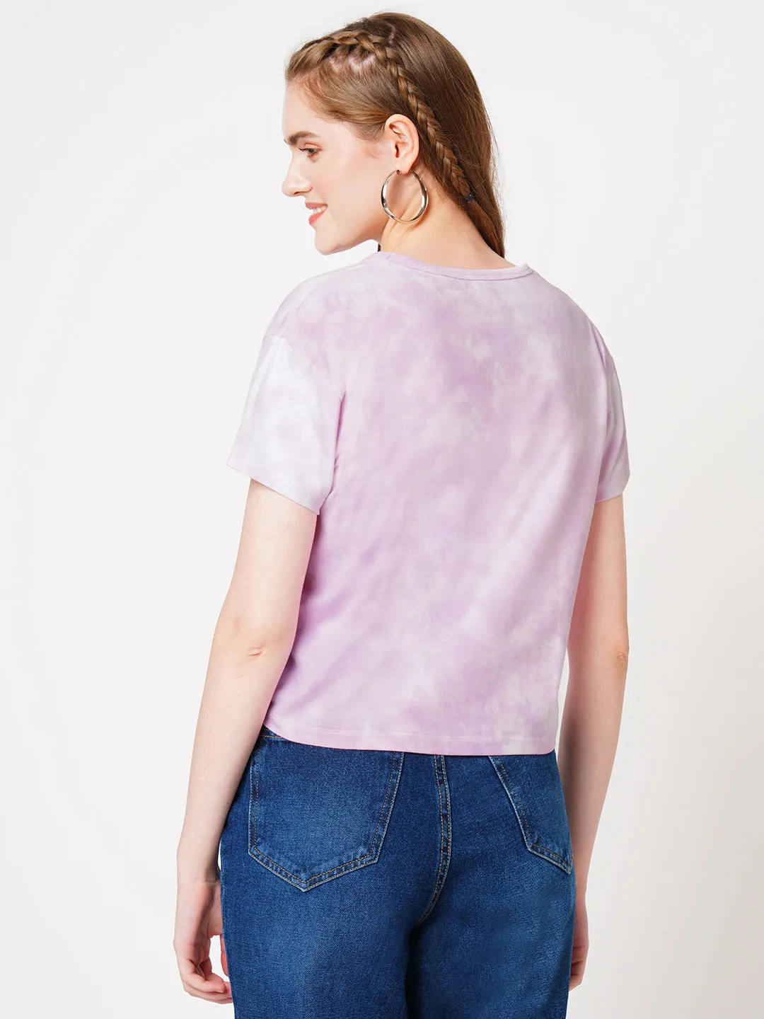 Women Tie & Dye Typographic Chest Print Slim Fit Crop T-Shirt