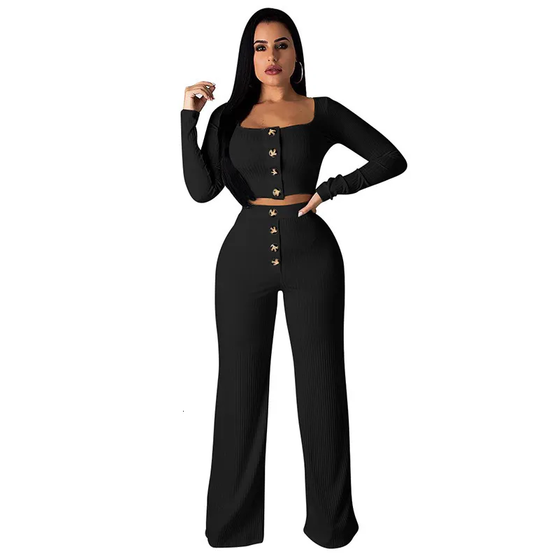 Women's Autumn Casual Polyester Two-Piece Jumpsuit With Buttons
