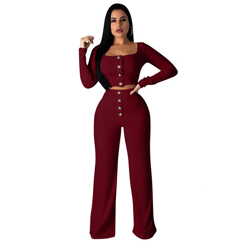 Women's Autumn Casual Polyester Two-Piece Jumpsuit With Buttons