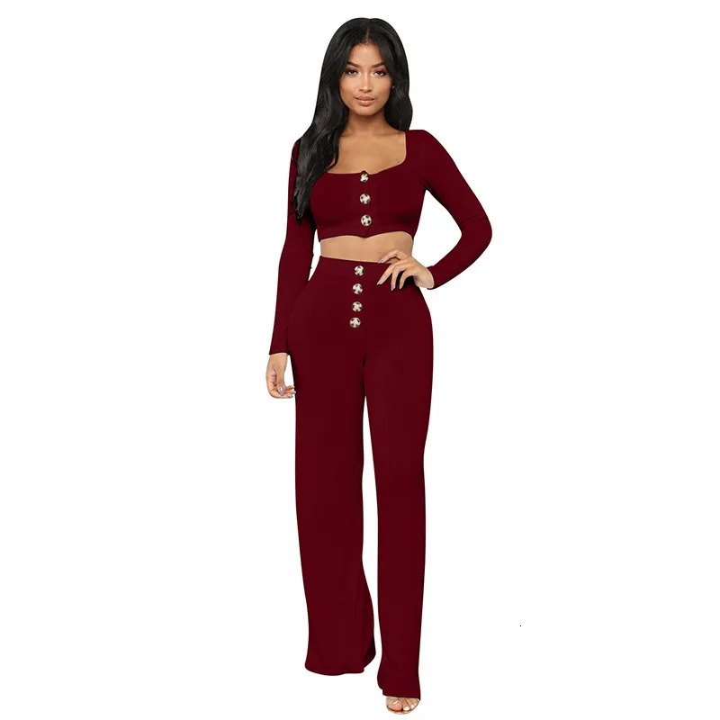 Women's Autumn Casual Polyester Two-Piece Jumpsuit With Buttons