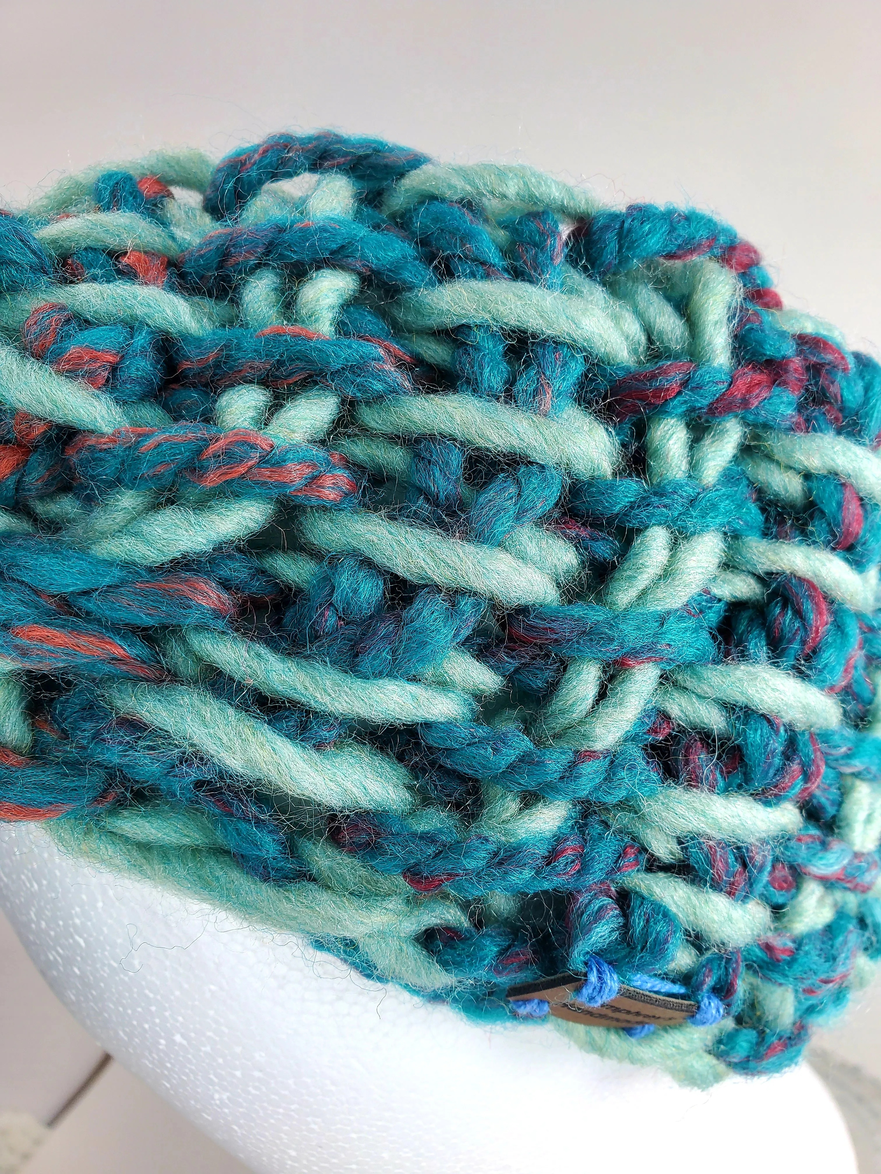 Women's Bulky Turquoise Wool Blend Earwarmer | Tunisian Crochet Winter Headband | USA Made | Teal Blue Turquoise