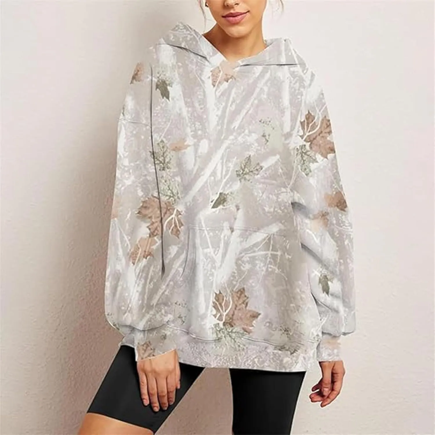 Womens Camo Sweatshirts Hoodies Long Sleeve Pullover Fleece Oversized Sweaters Casual Loose Tops with Pocket