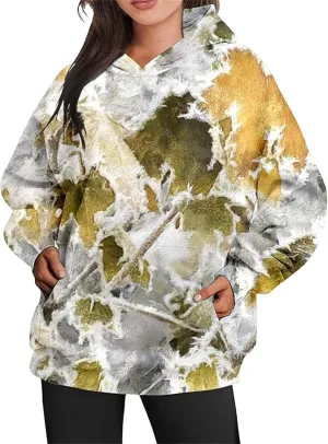 Womens Camo Sweatshirts Hoodies Long Sleeve Pullover Fleece Oversized Sweaters Casual Loose Tops with Pocket