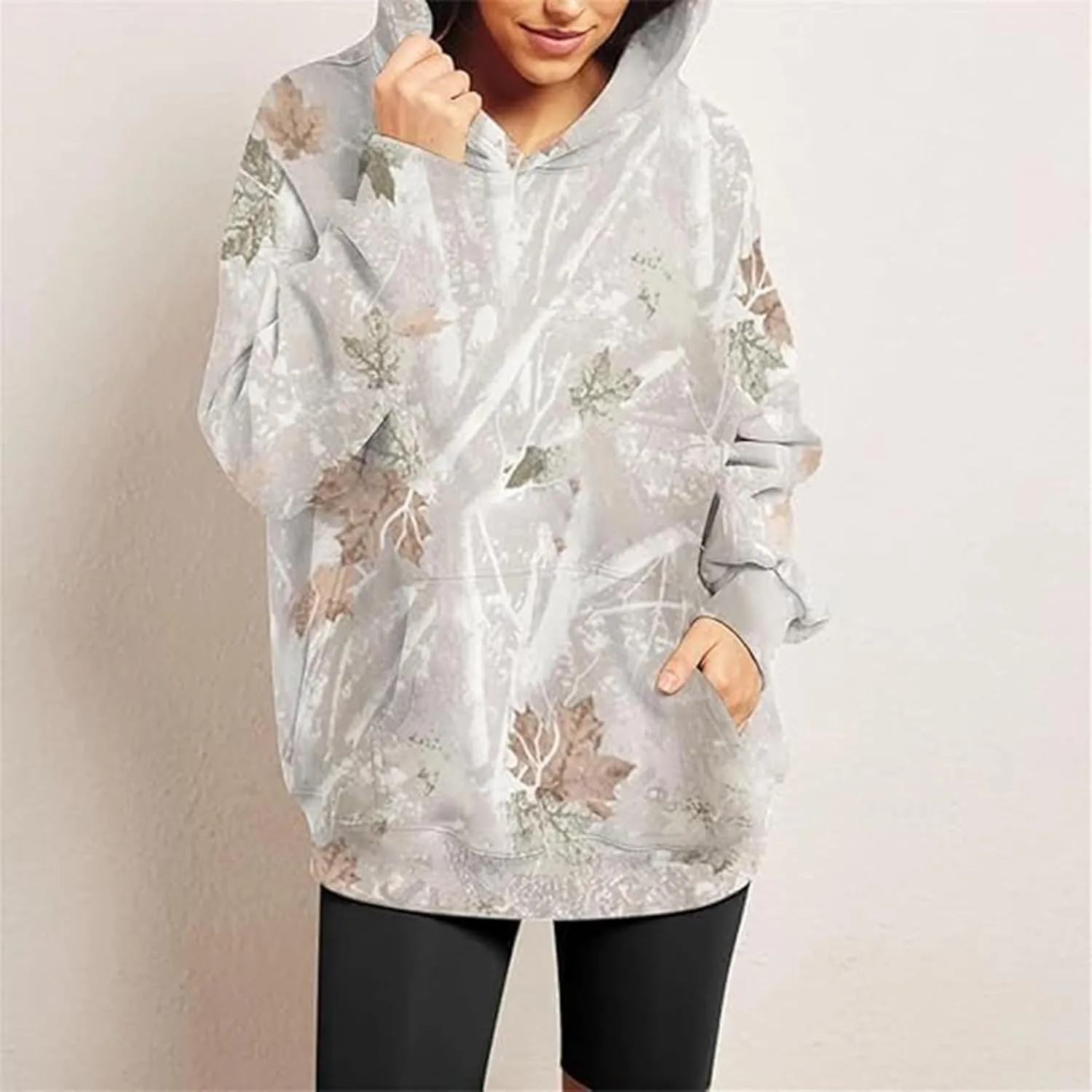 Womens Camo Sweatshirts Hoodies Long Sleeve Pullover Fleece Oversized Sweaters Casual Loose Tops with Pocket