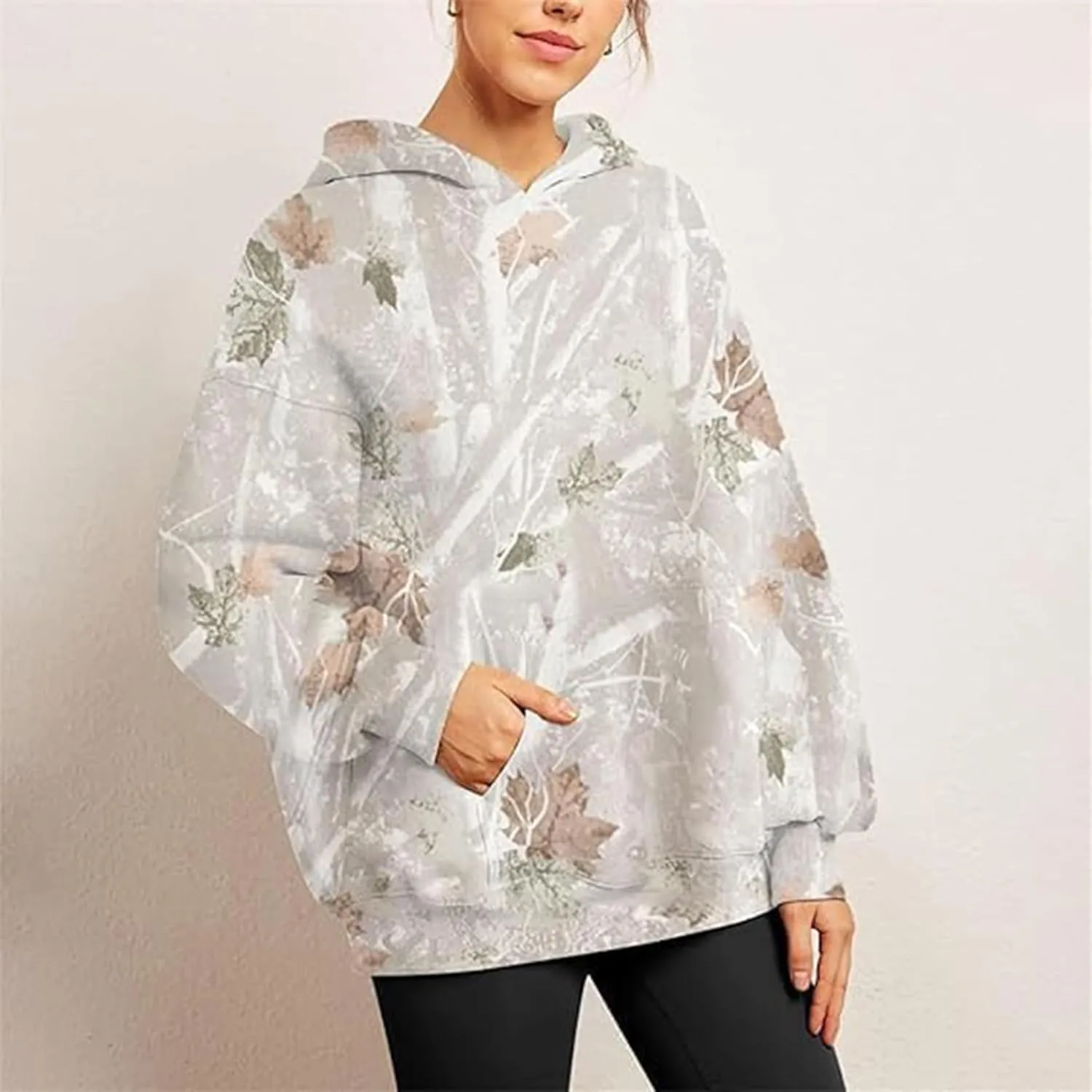 Womens Camo Sweatshirts Hoodies Long Sleeve Pullover Fleece Oversized Sweaters Casual Loose Tops with Pocket