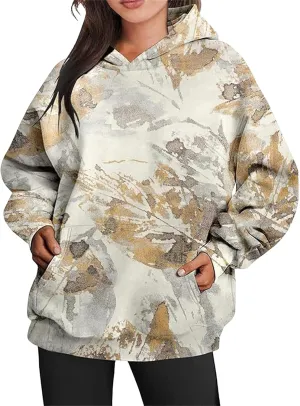 Womens Camo Sweatshirts Hoodies Long Sleeve Pullover Fleece Oversized Sweaters Casual Loose Tops with Pocket