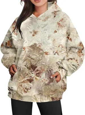 Womens Camo Sweatshirts Hoodies Long Sleeve Pullover Fleece Oversized Sweaters Casual Loose Tops with Pocket