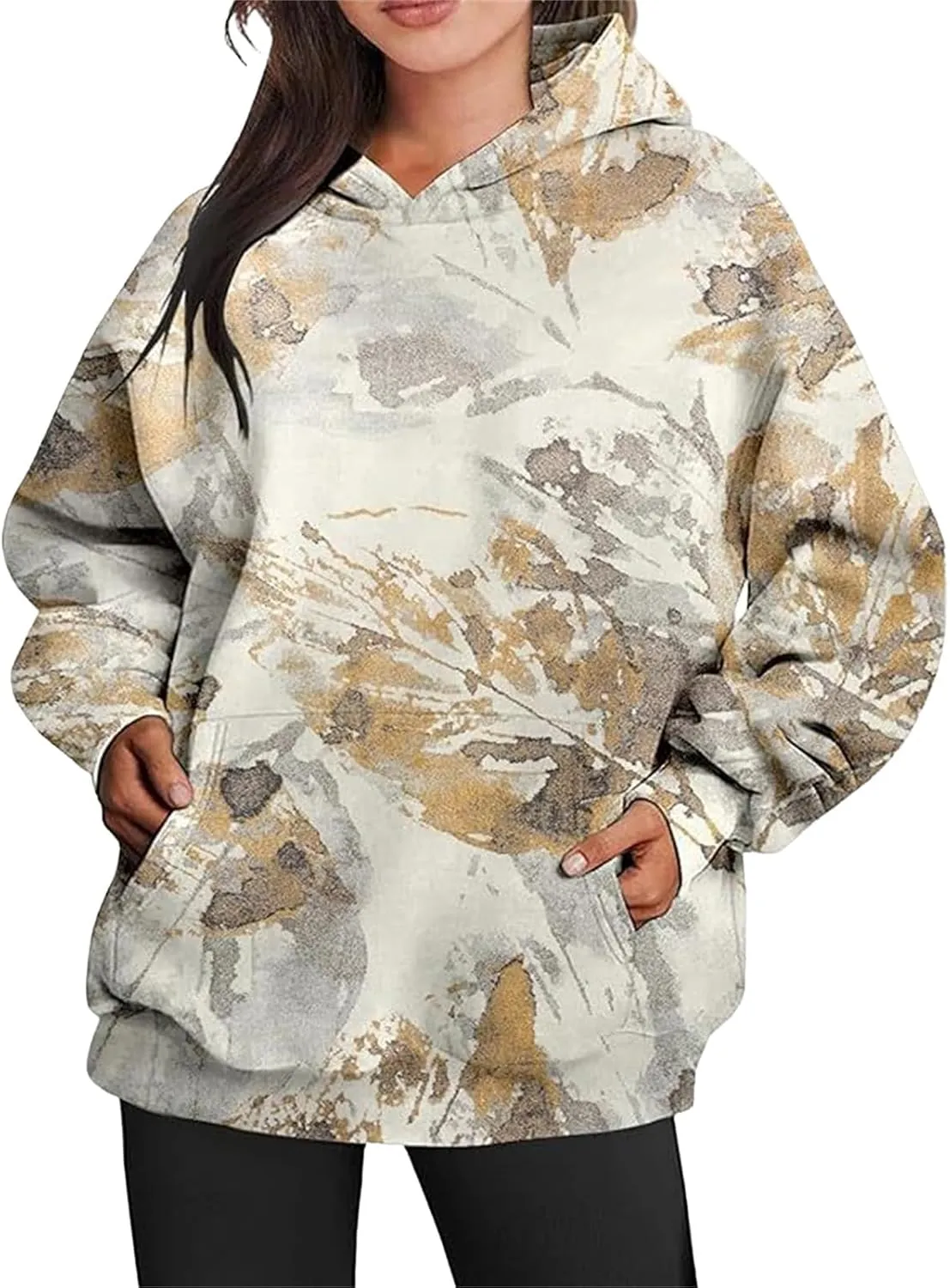 Womens Camo Sweatshirts Hoodies Long Sleeve Pullover Fleece Oversized Sweaters Casual Loose Tops with Pocket