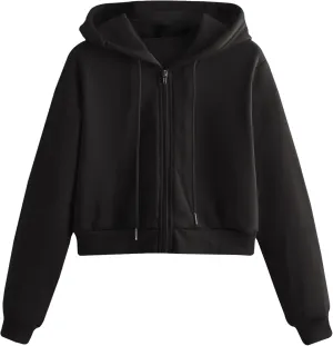 Women's Casual Athletic Fleece Lined Long Sleeve Zip Up Cropped Sweatshirts Hoodies Tops