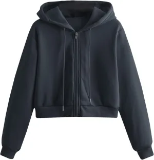 Women's Casual Athletic Fleece Lined Long Sleeve Zip Up Cropped Sweatshirts Hoodies Tops