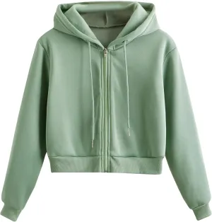 Women's Casual Athletic Fleece Lined Long Sleeve Zip Up Cropped Sweatshirts Hoodies Tops
