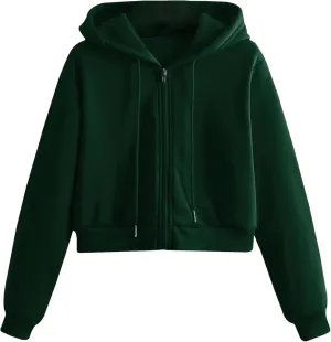 Women's Casual Athletic Fleece Lined Long Sleeve Zip Up Cropped Sweatshirts Hoodies Tops