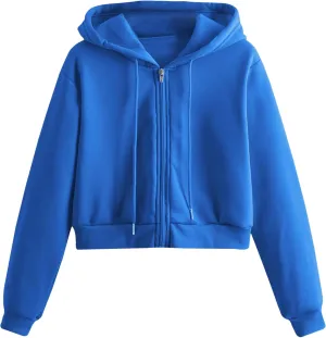 Women's Casual Athletic Fleece Lined Long Sleeve Zip Up Cropped Sweatshirts Hoodies Tops