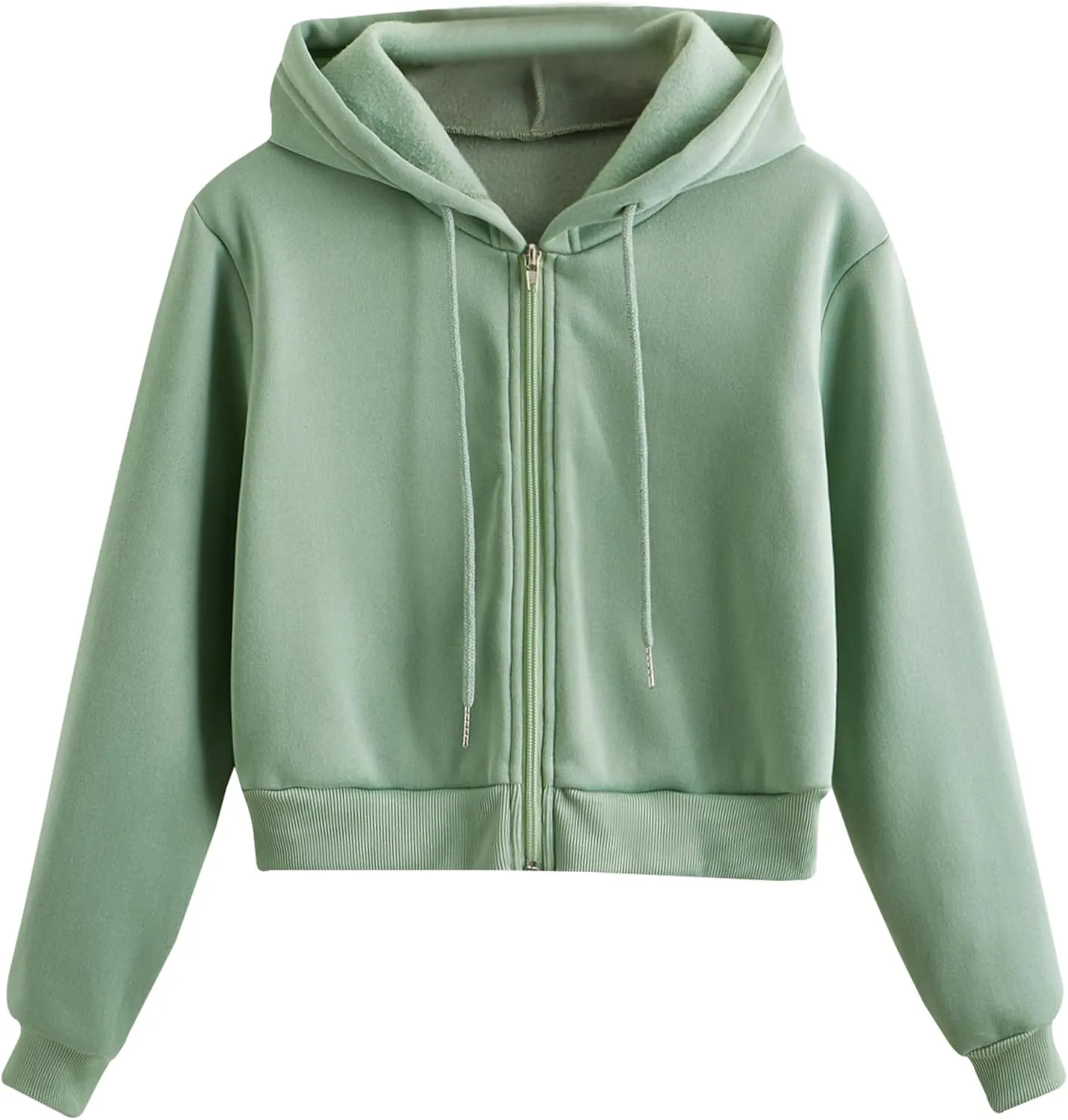 Women's Casual Athletic Fleece Lined Long Sleeve Zip Up Cropped Sweatshirts Hoodies Tops
