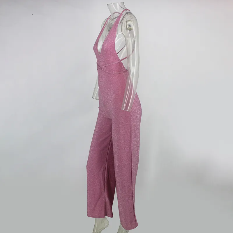 Women's Casual Polyester Skinny Backless V-Neck Jumpsuit