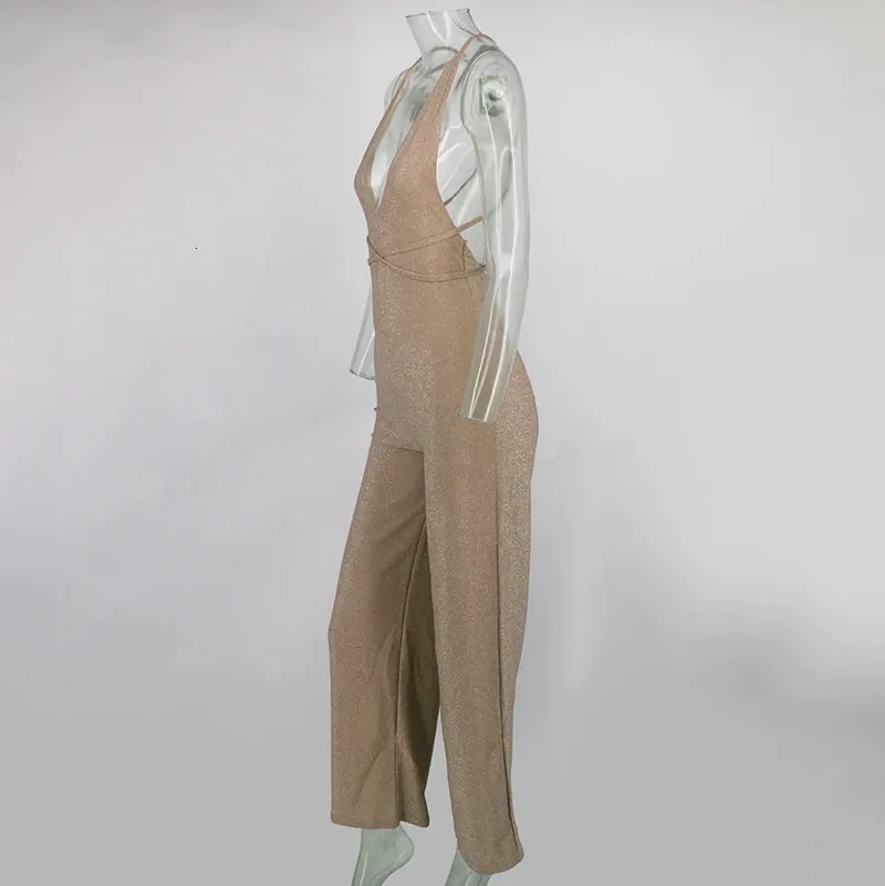 Women's Casual Polyester Skinny Backless V-Neck Jumpsuit