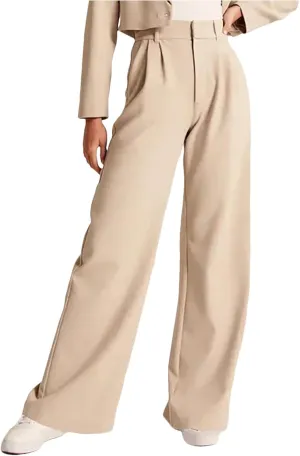 Womens Casual Wide Leg Dress Pants High Waist Tailored Button Down Trousers with Pockets Straight Suit Pants Slacks