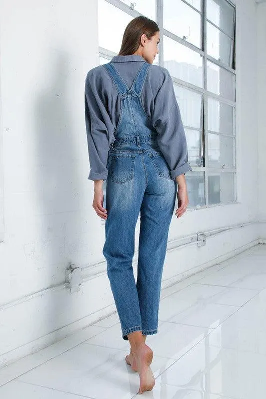 Womens Cropped Bib Denim Jean Overalls
