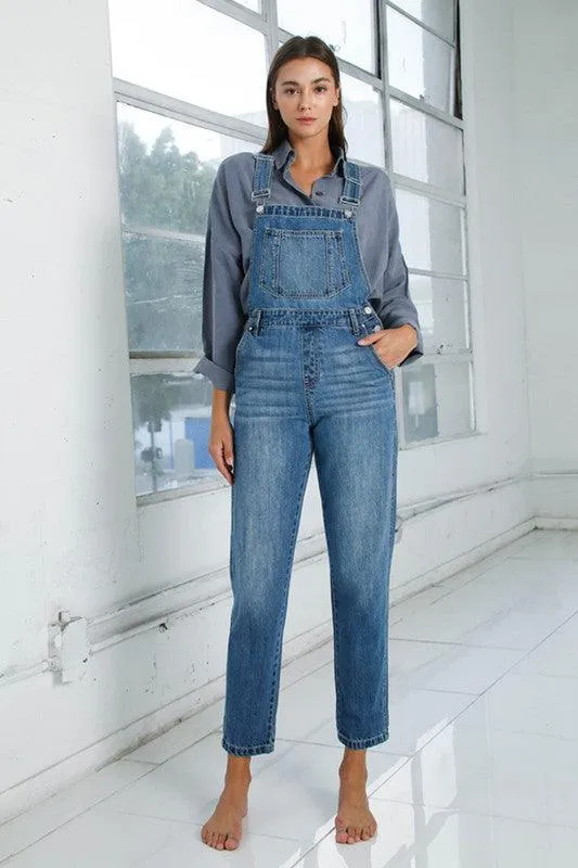 Womens Cropped Bib Denim Jean Overalls