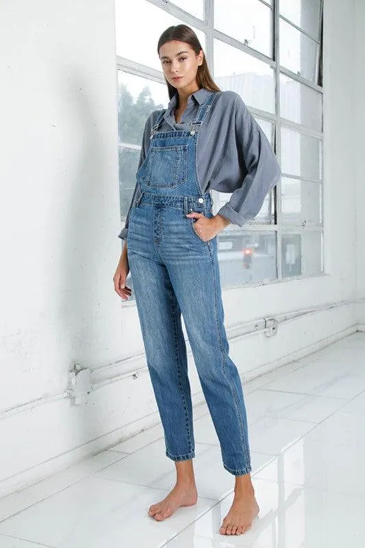 Womens Cropped Bib Denim Jean Overalls