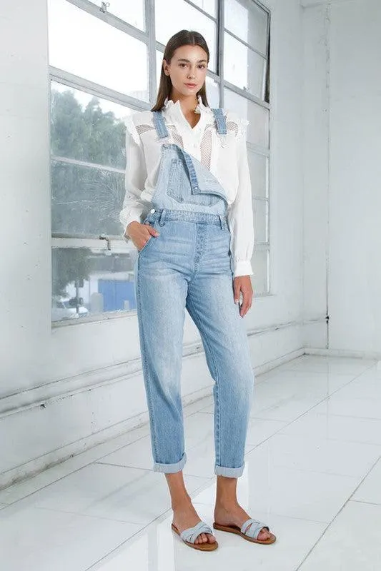 Womens Cropped Bib Denim Jean Overalls