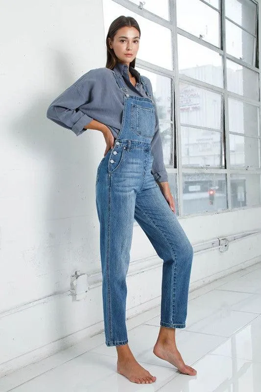 Womens Cropped Bib Denim Jean Overalls