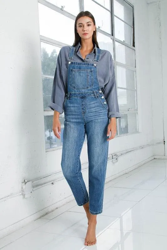 Womens Cropped Bib Denim Jean Overalls